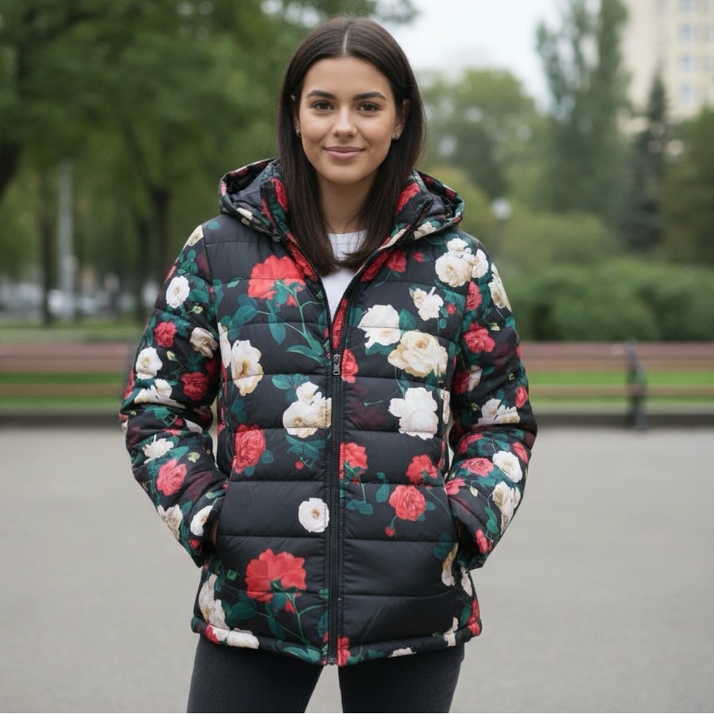 Isaac Mizrahi Multicolor Floral Puffer Coat